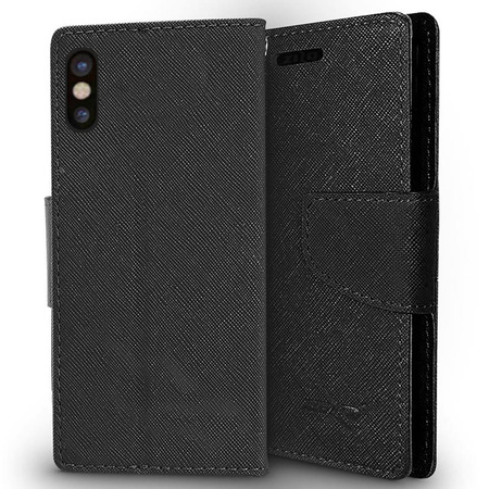 Zizo Flap Wallet Pouch - Etui iPhone X z kieszeniami na karty + stand up (Black/Black)