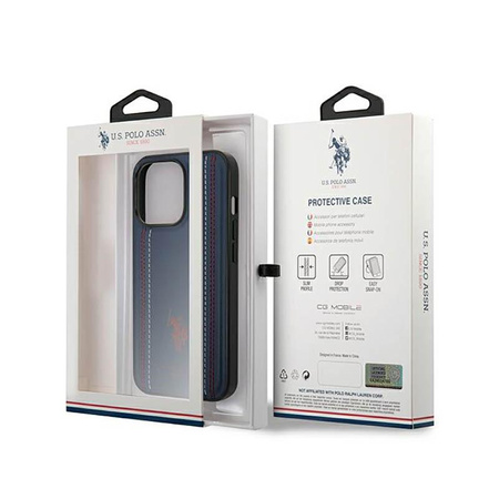 US Polo Assn Leather Stitch - Hülle für iPhone 14 Pro Max (marineblau)