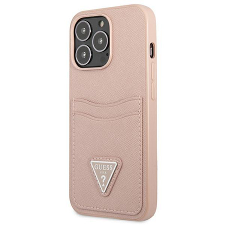 Guess Saffiano Double Card Triangle - iPhone 13 Pro Max Case (pink)