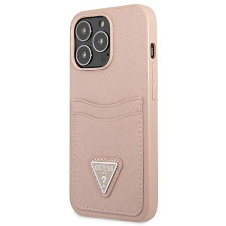 Guess Saffiano Double Card Triangle  - Schutzhülle für iPhone 13 Pro (Rosa)