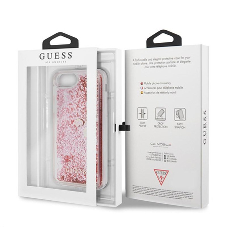 Guess Liquid Glitter Hearts - iPhone SE 2020 / 8 / 7 tok (rózsaszín / piros)
