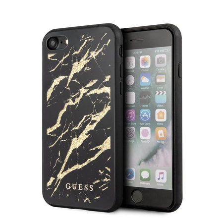 Guess Marble Glass Gold Glitter - pouzdro pro iPhone SE 2020 / 8 / 7 (černé)