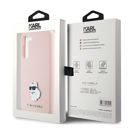 Karl Lagerfeld Silikon Choupette Metall Pin - Samsung Galaxy S24 Gehäuse (rosa)