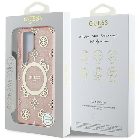 Guess 4G Background Gold Electroplated Peony Pattern MagSafe - Pouzdro pro Samsung Galaxy S25 Ultra (růžový)
