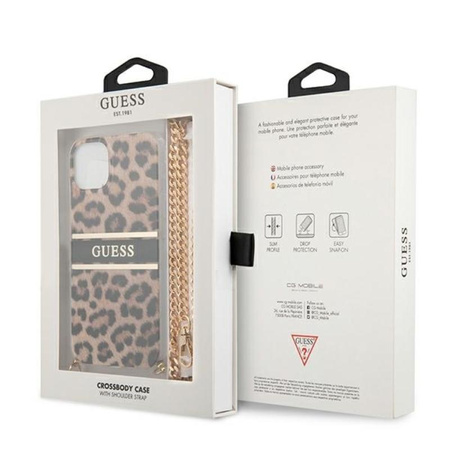 Guess Leopard Gold Stripe Crossbody - pouzdro pro iPhone 13 Mini