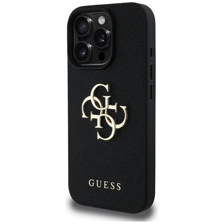 Guess Grained Big 4G Logo Small Classic Logo - Coque pour iPhone 16 Pro Max (noir)