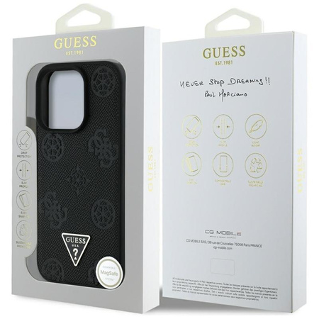 Guess Grained Hot Stamp Peony Triangle Logo MagSafe - pouzdro pro iPhone 16 Pro (černé)