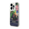 Guess Liquid Glitter Flower - pouzdro pro iPhone 14 Pro (modré)