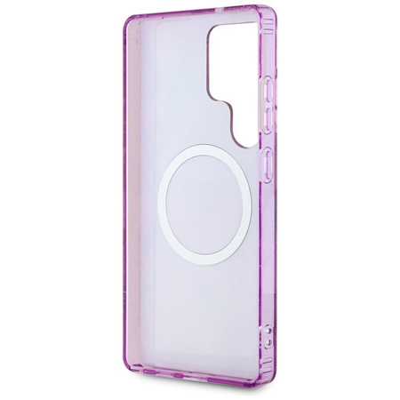 Guess Glitter Flowers Triangle Buttons MagSafe - Hülle für Samsung Galaxy S25 Ultra (lila)