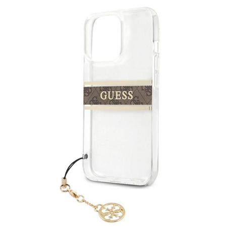 Guess 4G Stripe Brown Charm - Coque iPhone 13 Pro Max (Transparent)