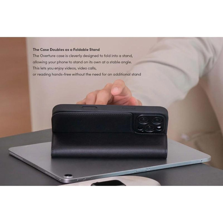 Moshi Overture MagSafe - Leather 3-in-1 flip case for iPhone 16 Pro (Charcoal Black)