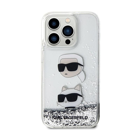 Karl Lagerfeld Liquid Glitter Karl & Choupette Heads - iPhone 14 Pro Case (silver)