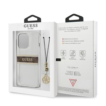 Guess 4G Stripe Brown Charm - iPhone 13 Pro Tasche (Transparent)