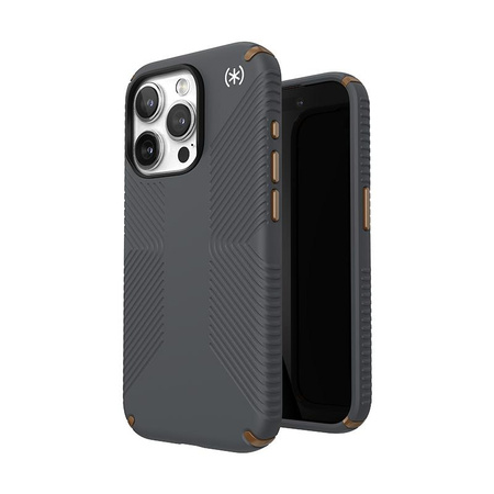 Speck Presidio2 Grip - pouzdro pro iPhone 15 Pro (Charcoal Grey / Cool Bronze / White)