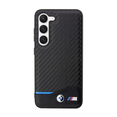 BMW Leder Carbon Blue Line - Hülle für Samsung Galaxy S23+ (Schwarz)