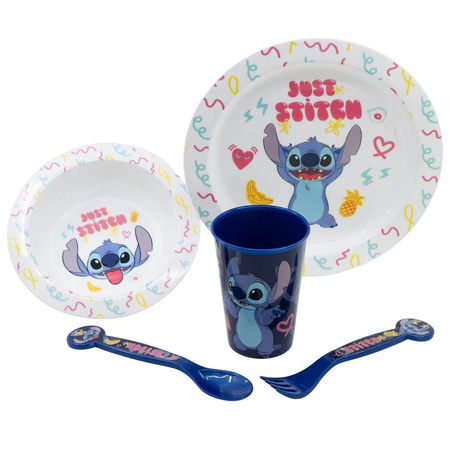 Disney Stitch - Mikrowellengeschirr-Set 5 Teile. aus der Kollektion Palms (Teller, Schüssel, Tasse, Gabel, Löffel)