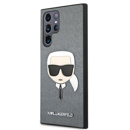 Karl Lagerfeld Saffiano Ikonik Karl`s Head - Étui pour Samsung Galaxy S22 Ultra (argent)