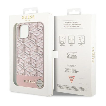 Guess GCube Stripes MagSafe - Coque pour iPhone 14 Plus (Rose)