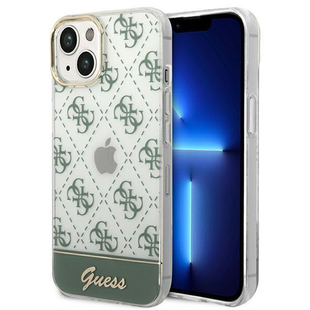 Guess 4G Stripe Script Logo Electroplated Pattern - Coque pour iPhone 14 Plus (kaki)