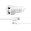Mała Ładowarka Samochodowa 2x USB Budi 24W + kabel Lightning 1,2m Biała
