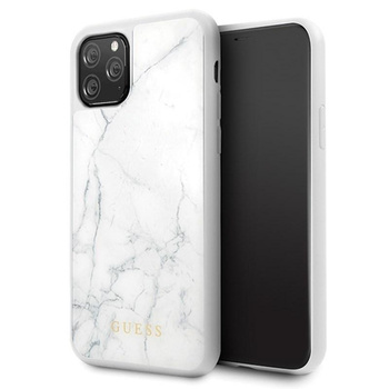 Tvrdé pouzdro z mramorového tvrzeného skla Guess - pouzdro pro iPhone 11 Pro (bílé)