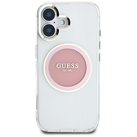 Guess IML Metal Coloured Circle Classic Logo MagSafe - étui pour iPhone 16 (rose)
