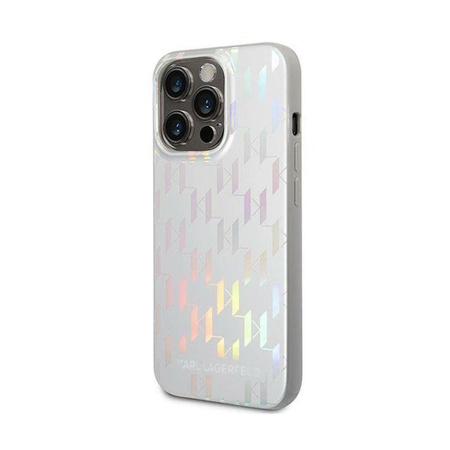 Karl Lagerfeld Monogram Iridescent - pouzdro pro iPhone 14 Pro (stříbrné)