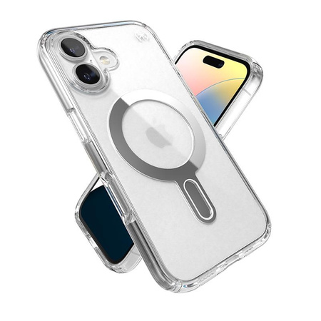 Speck Presidio Perfect-Clear ClickLock & MagSafe - iPhone 16 Fall (Klar / Chrom-Finish / Serene Silber)