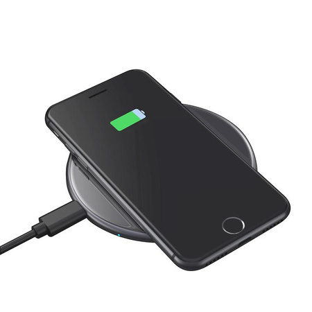 Chargeur sans fil rapide Crong PowerSpot - Chargeur sans fil USB-C Qi 15W en aluminium avec revêtement en verre trempé (Shadow Black)