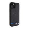 BMW Leather Carbon Blue Line - Coque pour iPhone 15 Plus (noir)
