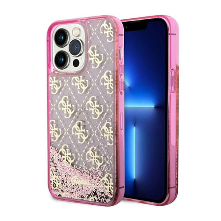 Pouzdro Guess Liquid Glitter Transculent 4G - iPhone 14 Pro Max (růžové)