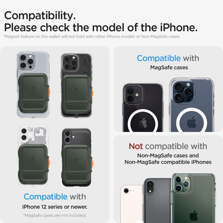 Spigen Lock Fit MagSafe - Portefeuille magnétique (vert militaire)