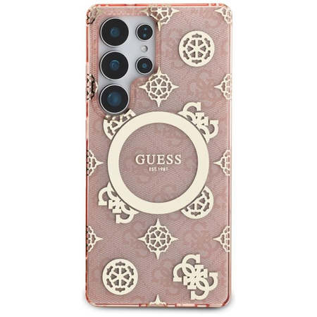 Guess 4G Background Gold Electroplated Peony Pattern MagSafe - Hülle für Samsung Galaxy S25 Ultra (rosa)