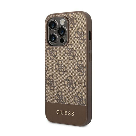 Guess 4G Bottom Stripe Metal Logo Collection - pouzdro pro iPhone 14 Pro Max (hnědé)