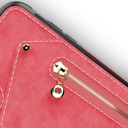 Zizo Nebula Wallet Case - Étui en cuir pour iPhone X avec poches pour cartes + pochette zippée + verre 9H pour l'écran (rose/noir)