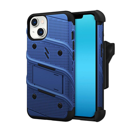 ZIZO BOLT sorozat - Páncélozott iPhone 14 tok 9H üveggel a képernyőhöz + tartó állvánnyal (kék)