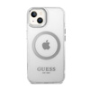 Guess Metal Outline MagSafe - iPhone 14 Tasche (Transparent / Silber)