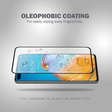 Crong 3D Armor Glass – 9H edzett üveg a teljes Huawei P40 képernyőhöz + beépítő keret