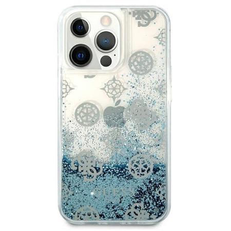 Guess Peony Liquid Glitter - pouzdro pro iPhone 13 Pro (modré)