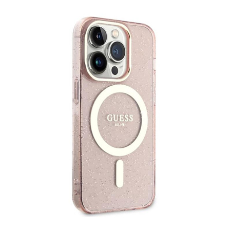 Guess Glitter Gold MagSafe - Schutzhülle für iPhone 14 Pro (Pink)
