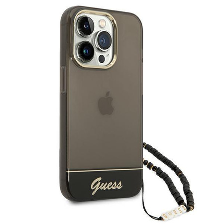 Guess Bracelet perle translucide - Coque iPhone 14 Pro (noir)