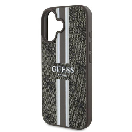 Guess 4G Étui MagSafe à rayures imprimées pour iPhone 16 Plus (marron)