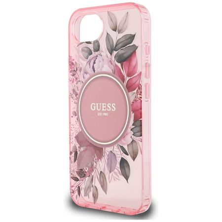 Guess IML Flowers MagSafe - pouzdro pro iPhone 16e (růžové)