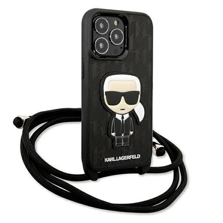 Karl Lagerfeld Monogramm Lederaufnäher und Kordel Iconik - iPhone 13 Pro Tasche