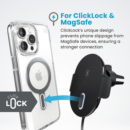 Speck Ladehalterung für Lüftungsschlitze + ClickLock - MagSafe kabellose Ladehalterung für Autos (Schwarz)