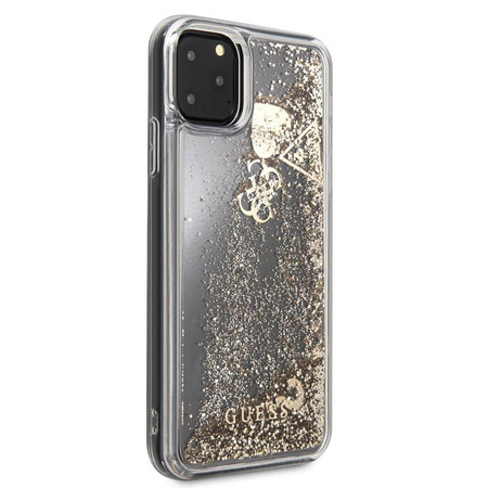Guess Liquid Glitter Hearts - Etui iPhone 11 Pro Max (złoty)