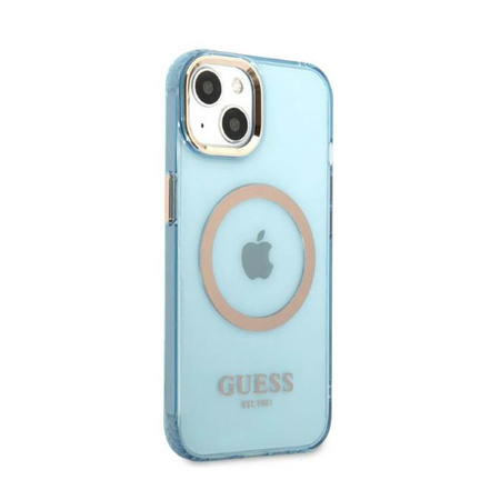 Guess Gold Outline průsvitné pouzdro MagSafe - iPhone 13 (modré)