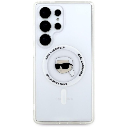 Karl Lagerfeld Button Karl Head nyomtatott logó MagSafe - Samsung Galaxy S25 Ultra tok (fehér)