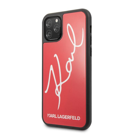 Karl Lagerfeld Double Layers Tempered Glass Glitter Signature Case - Coque iPhone 11 Pro (rouge)