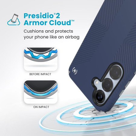 Speck Presidio2 Grip Magnet - Étui MagSafe Samsung Galaxy S25+ / 24+ (Bleu côtier/Gris poussière/Blanc)